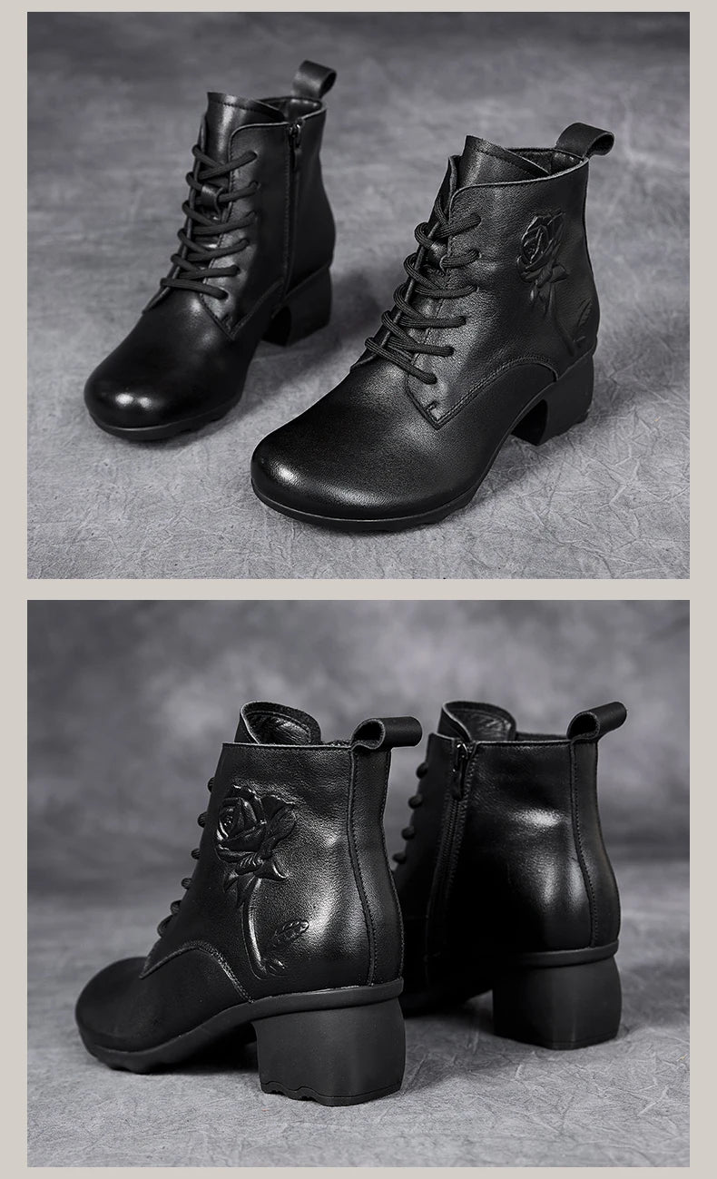GKTINOO Spring Autumn Women Boots Genuine Leather High Heels Ankle Boots For Women Shoes Retro Handmade Zipper Short Boots