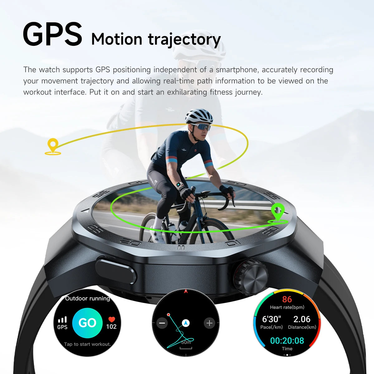 Men's Smart Watch 1.53" AMOLED Display Sapphire Glass GPS Bluetooth Call 3ATM Waterproof Health Monitor 520mAh Smartwatch