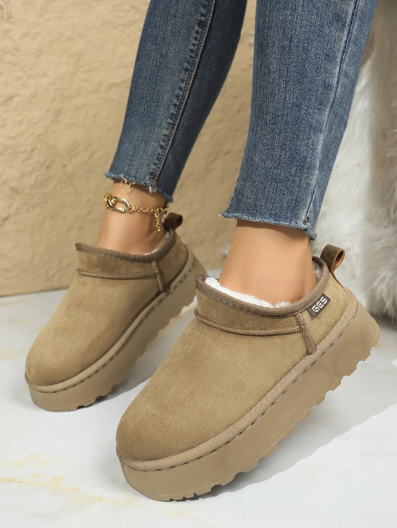 Snow Boots for Women 2026 Winter New Cashmere Warm Thick Soles Without Heel-covered Hair Half Slipper Cotton Shoes for Women