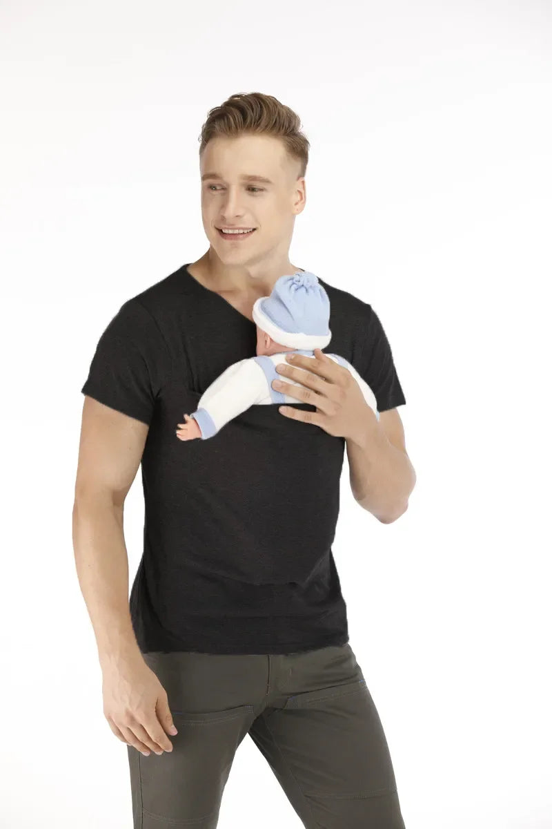 Safety Kangaroo Pocket T-Shirt Baby Carrier Pregnancy Top Clothes Summer Mother Father Soft Feeding Polyester T Shirt