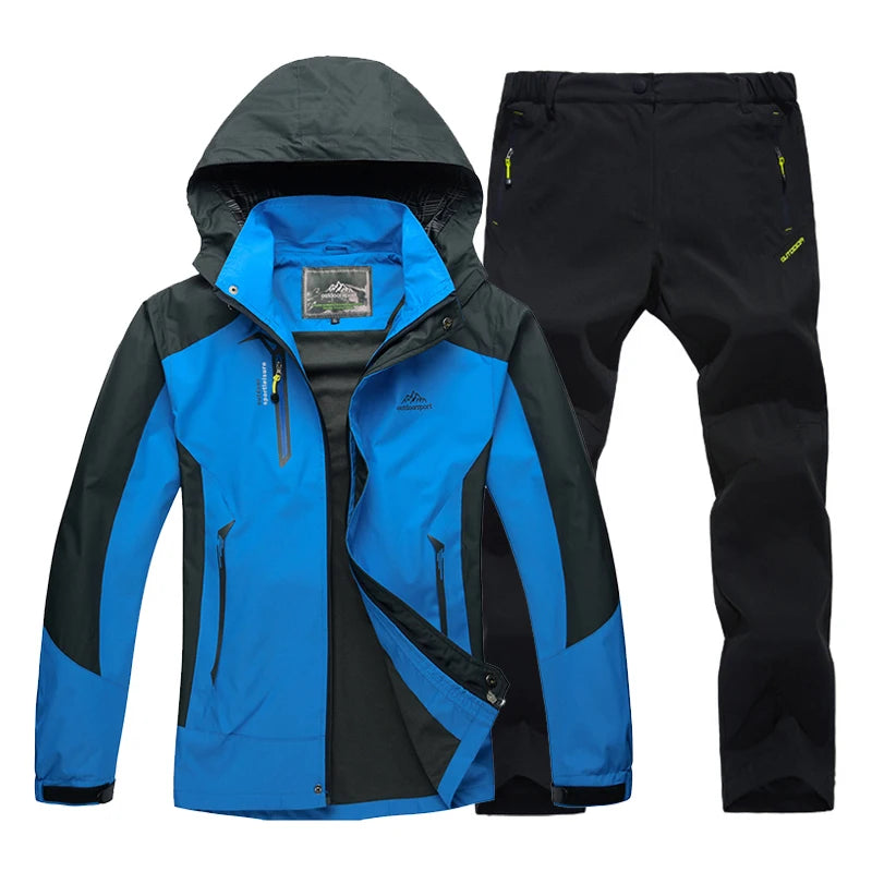 Trekking Outdoor Jackets for Men Autumn Classic Waterproof Rain Coats Hooded Camping Man's Rainwear Hiking Jacket and Pants