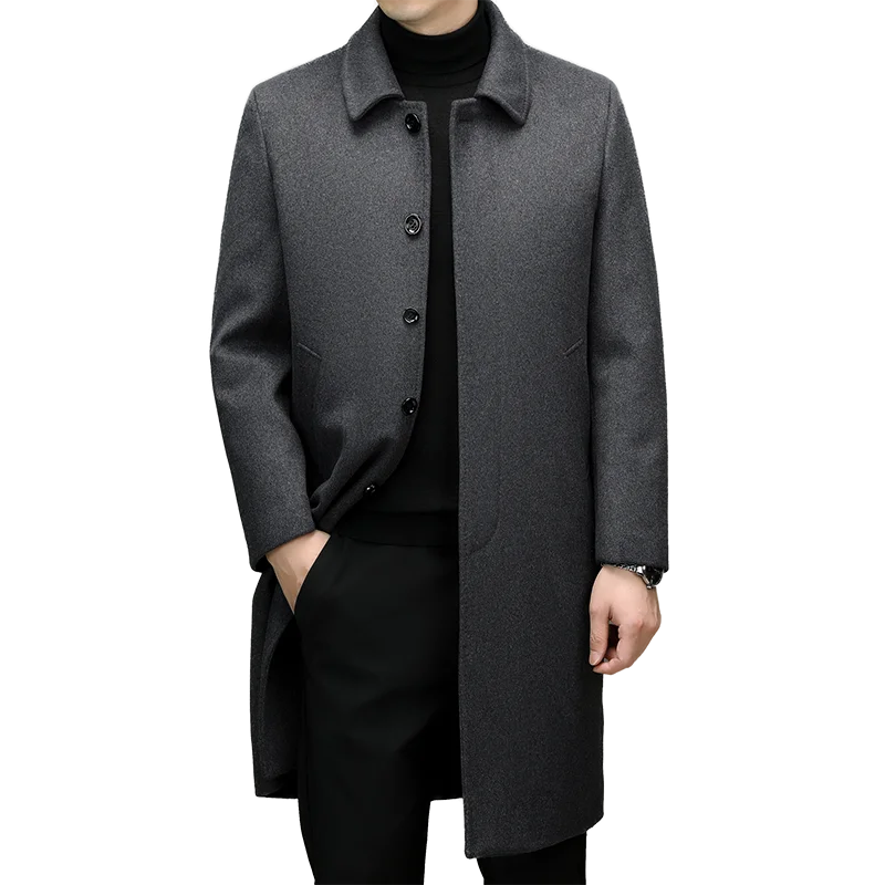 Men's High-End and Fashionable Cashmere Coats for Autumn and Winter, Mid-Length Lapel Jackets, Wool and Woolen Fabrics