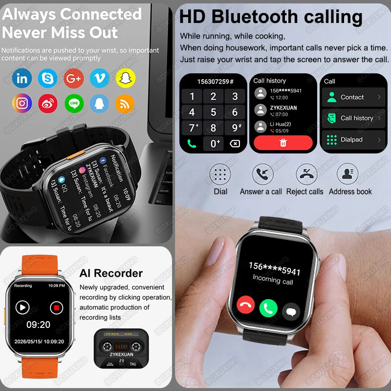 2026 New Smart Watch With Camera Men Women Photos Record Video Health Sports Fitness IP68 Waterproof Call Recording Smartwatches