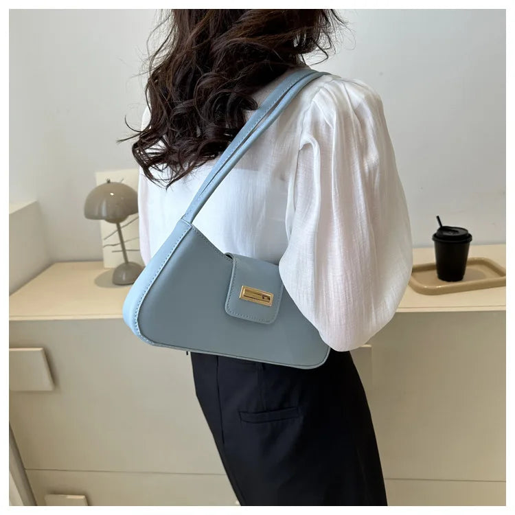 Minimalist Shoulder Bag for Women Simple Solid Color Underarm Bag Women's Buckle Handbag and Purse Fashion Small Top-handle Bags