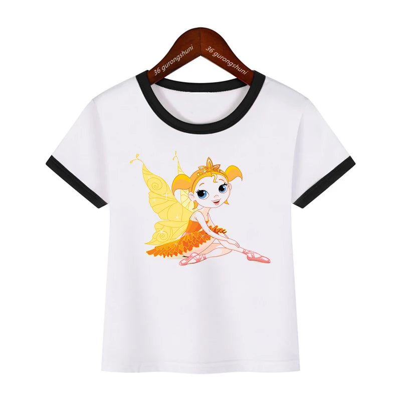 New Summer Style Girls T-Shirt Cute Butterfly Fairy Graphic Print Toddler Tshirt Fashion Kids Clothes Tshirt Girls Camisole Tops