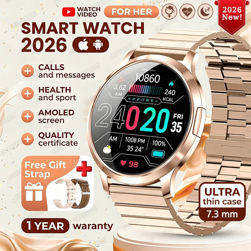 2026New Smart Watch For Women 466*466 AMOLED Display Fitness Monitor Bracelet Ladies' Gift BT Call Digital Clock For Android IOS