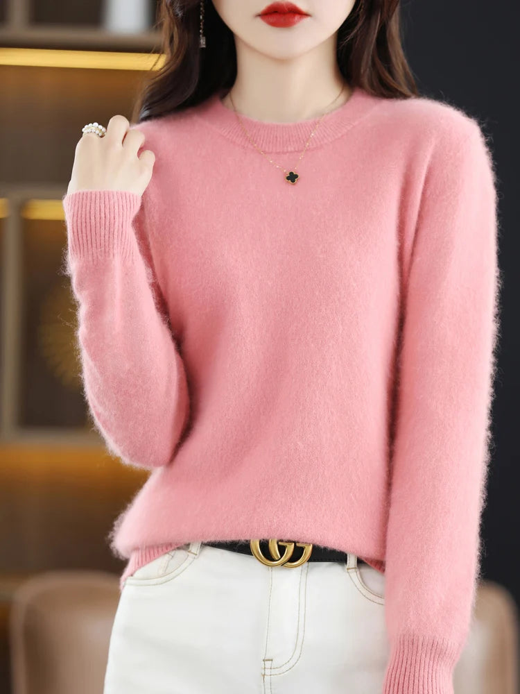 Winter Women Sweater 100% Mink Cashmere Half Turtleneck Knitted Pullovers Loose Soft Warm Female Long Sleeve Solid Jumper S-XXL