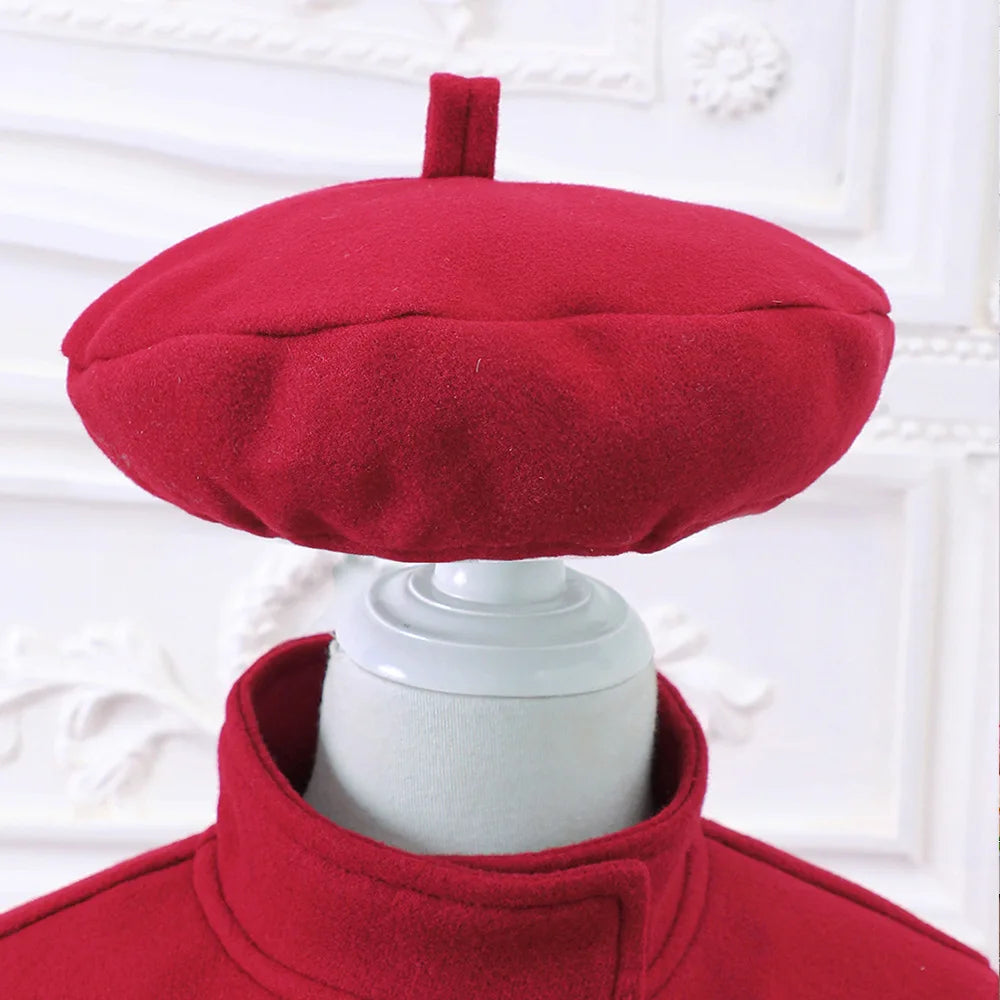 Young Girls' Red Fleece Coat Set And Beret Winter & Fall Jacket & Long Sleeves Warm Outerwear Girls Princess Outfit Clothing