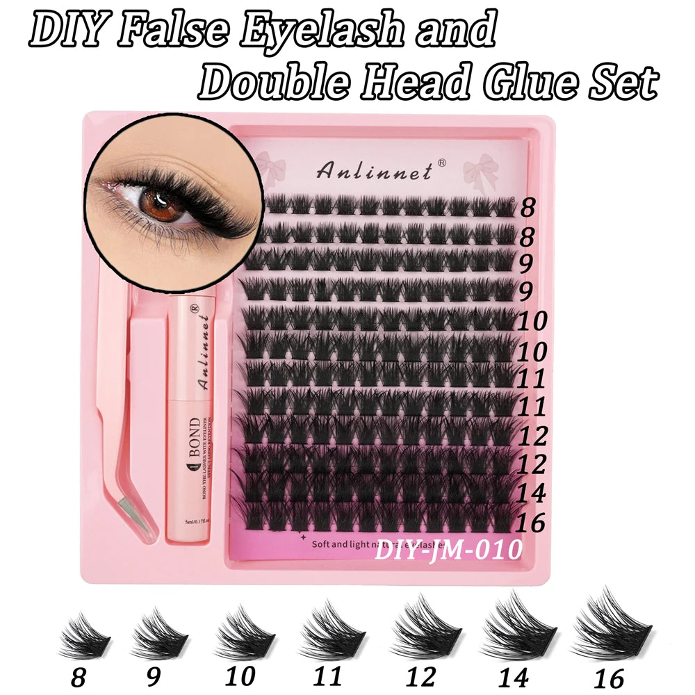 Eyelash Bundle Set DIY Eyelash 8-15mm Extended Makeup Personal Eyelash Adhesive+Sealing Layer Adhesive+Eyelash Tweezers