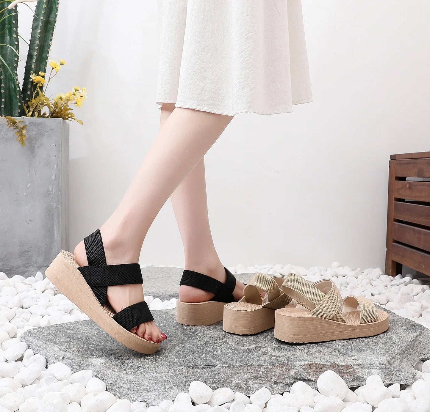 Minimalist Slingback Wedge Sandals Outdoor Summer Lightweight Slides Solid Color Thick Bottom Ladies Shoes Female Sandals