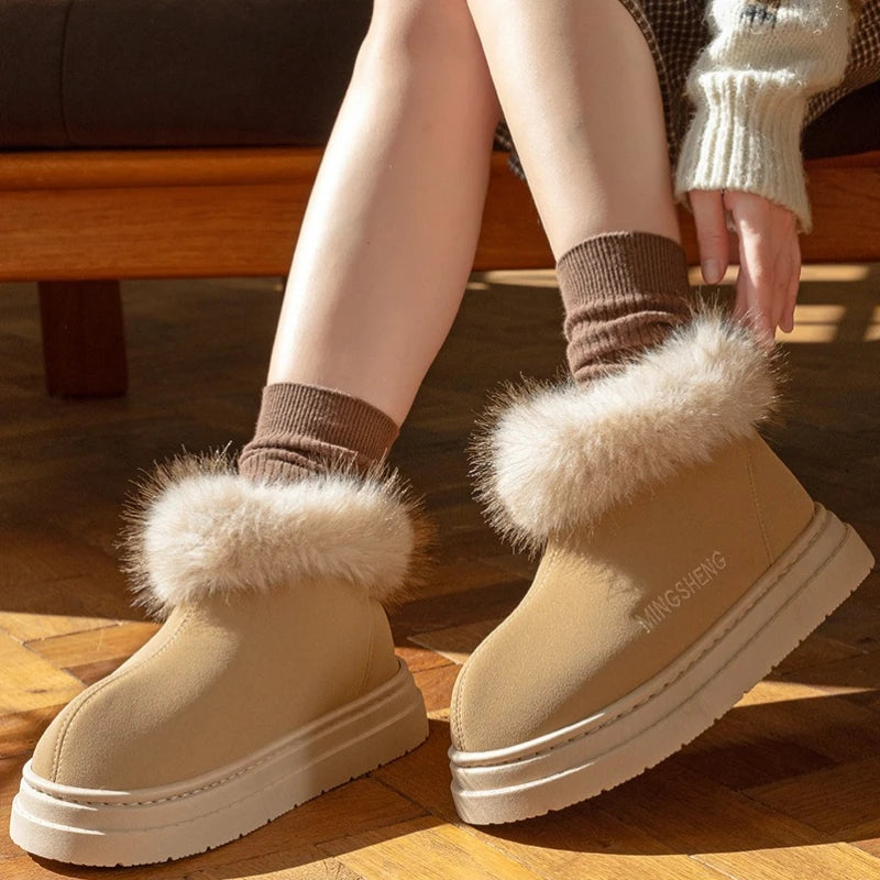 Winter Warm Shoes For Women Men Indoor Street Warm Snow Boots Soft Faux Fur Slip-on Style Girls Boys Short Boot Leisure Botas