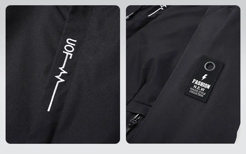Men Hiking Jacket Spring Autumn Streetwear Fashion Hooded Jacket Casual Zip Up Loose Coat Outdoor Jogging Activewear Windbreaker
