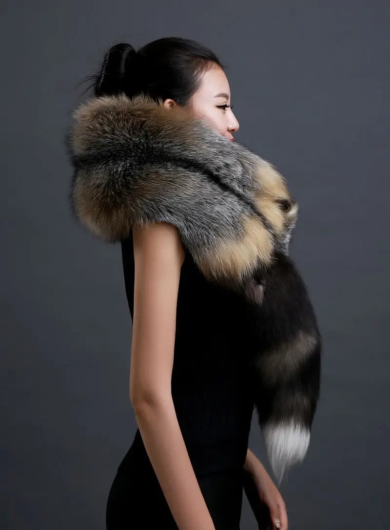 Winter Warm Large Real Fox Fur Collar Natural Fur Coat Scarves Luxury Women Men Jackets Hood Shawl Decor Female Neck Scarf Wraps
