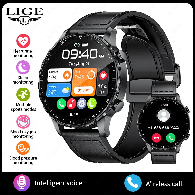 LIGE New Smart Watch 1.53'' 360*360 Full Touch Screen Outdoor Waterproof Bluetooth Call Watches Sports Fitness Man smart watches