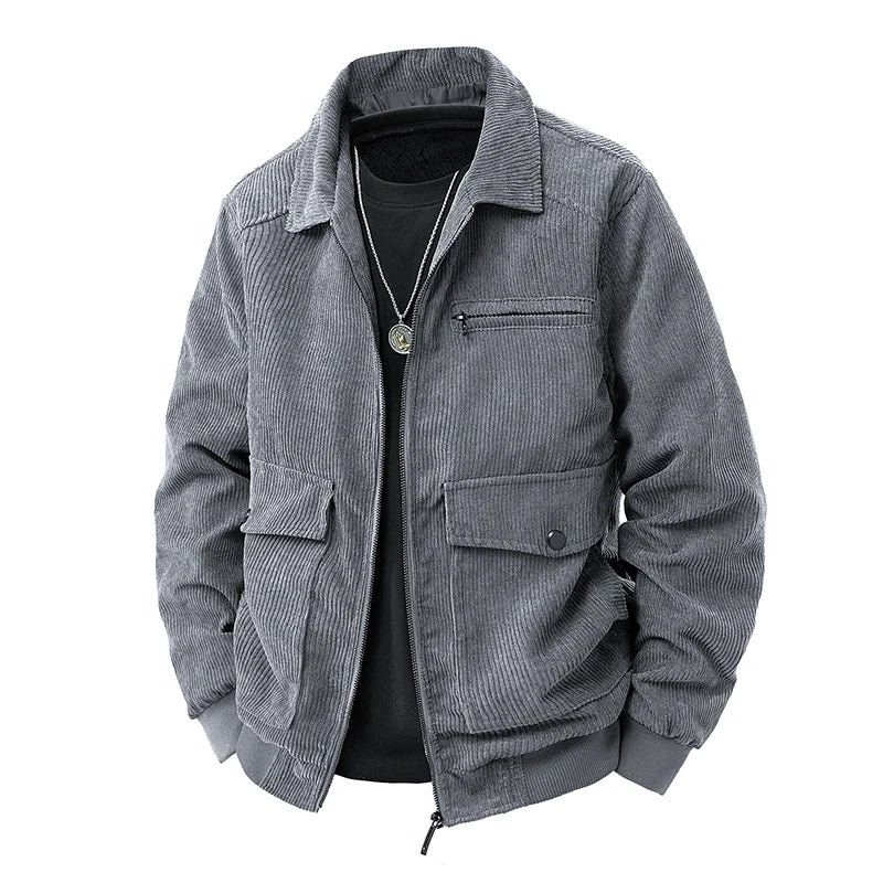 Corduroy Jackets for Men Autumn Winter Windbreaker Solid Casual Cargo Jacket Multi Pockets Outwear Coat Fashion Utility Jacket