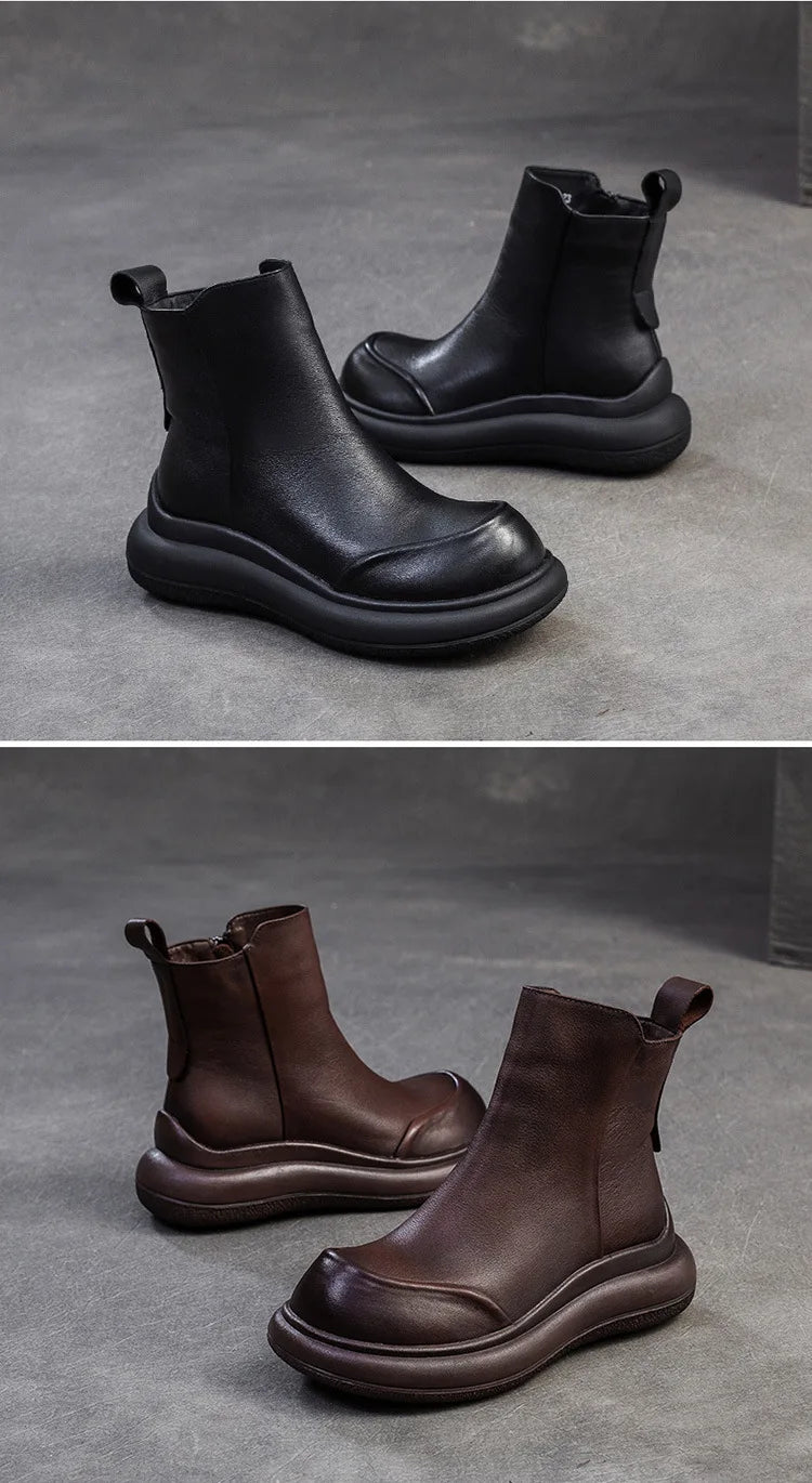 GKTINOO Genuine Leather Short Boots Women Shoes 2025 New Autumn Winter Round Toe Thick Soled Zip Handmade Platform Women Boots