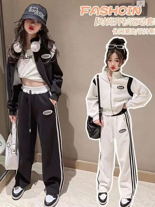 Chándal para niñas, ropa de Color Patchwork a la moda para adolescentes, traje de calle, chaqueta + Pantalones, 2 uds., trajes reflectantes 6 8 10 11 12 14 años