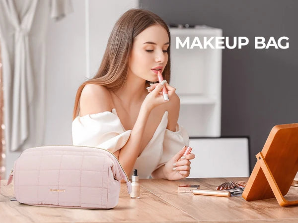 BAGSMART Makeup Bag Puffy Padded Make Up Bags for Women Makeup Organizer Case Wide-open Pouch Toiletry Bag Travel Essentials