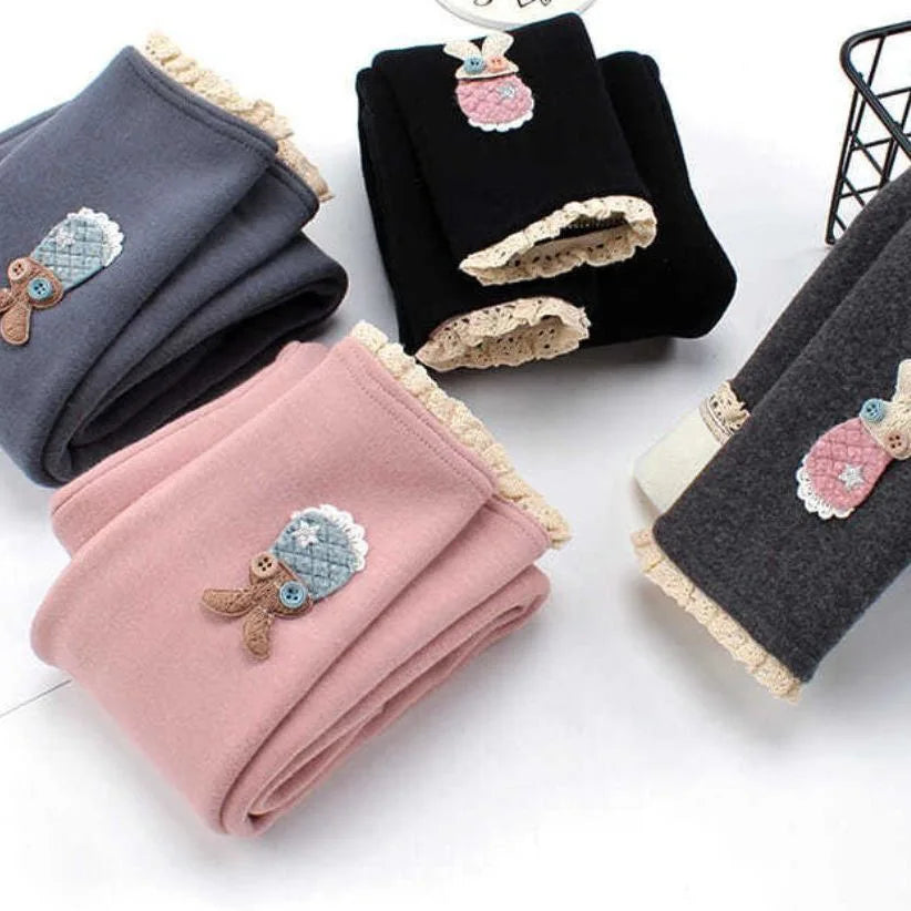 Girls Thermal Leggings Autumn Winter Kids Cute Rabbit Simplicity Tight Warm Trousers Baby Children Skinny Pants Casual Bottoms