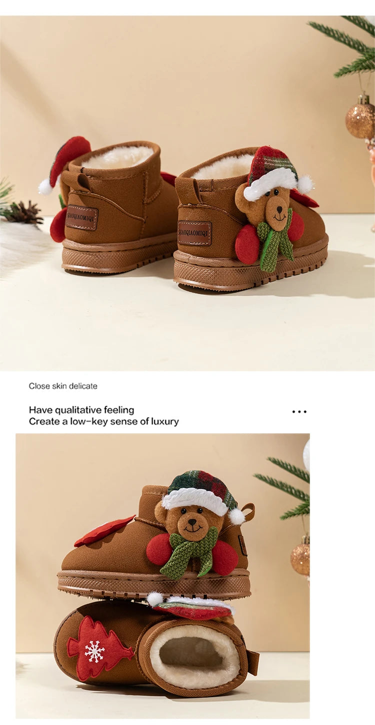 Kids Snow Boots Christmas Gift Children Short Boots with Thick Warm Fur 2025 Winter New Boys Girls Ankle Boots Round Toes Soft