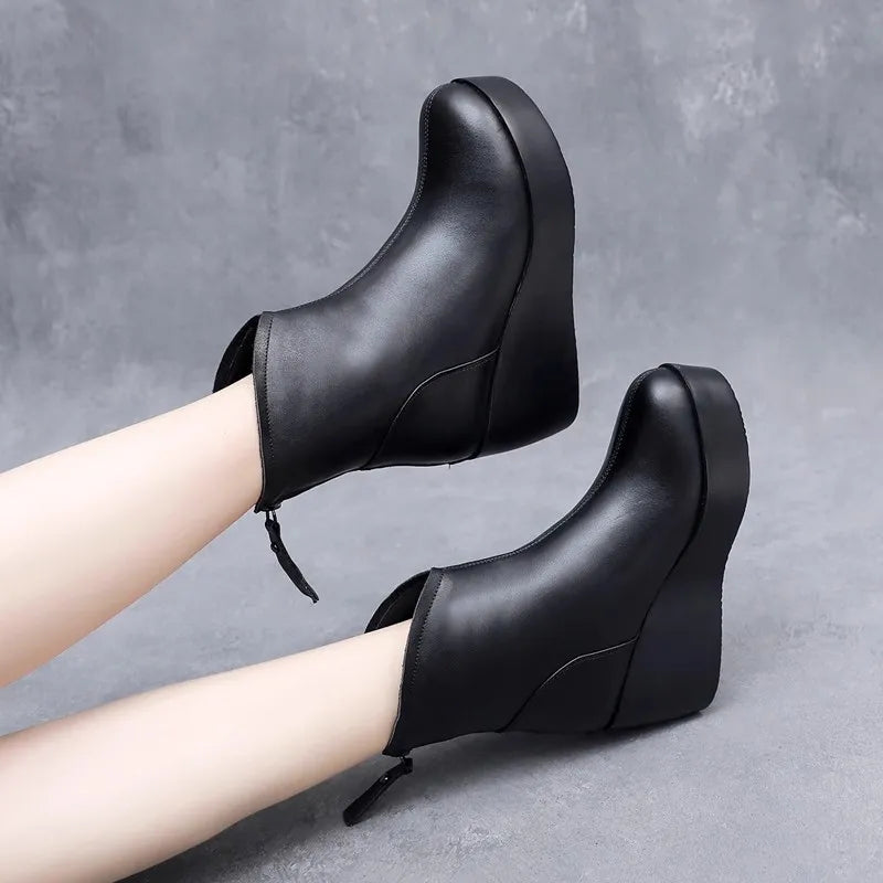 GKTINOO 2026 New Autumn Winter Women Shoes Woman Genuine Leather Wedges Snow Boots Height Increasing Short Women Boots Platform