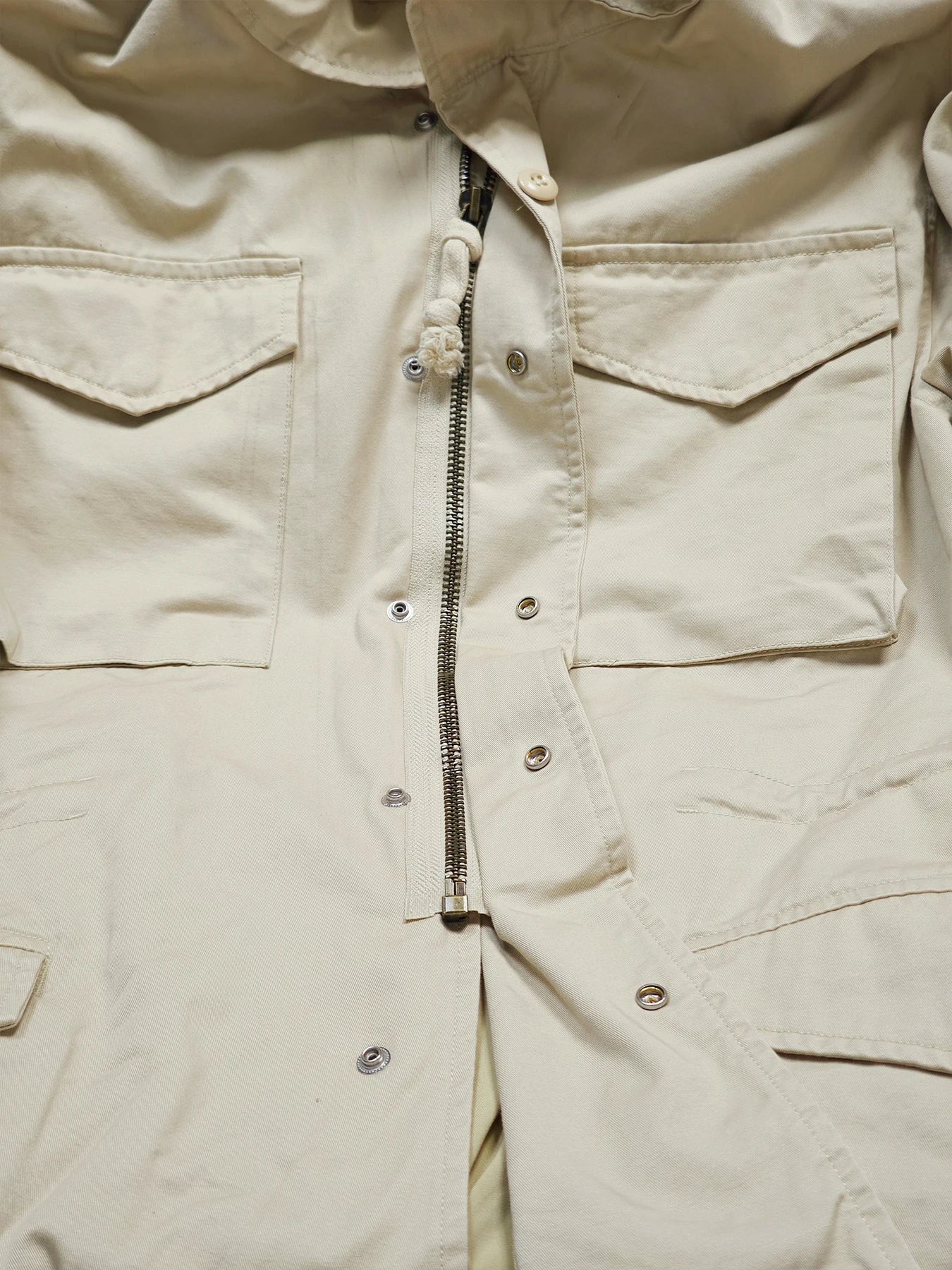 Men Old Money Style M65 Jacket Cream 100% Cotton Multi Pocket Lapel Collar Drawstring Business Casual Spring Autumn Outerwear
