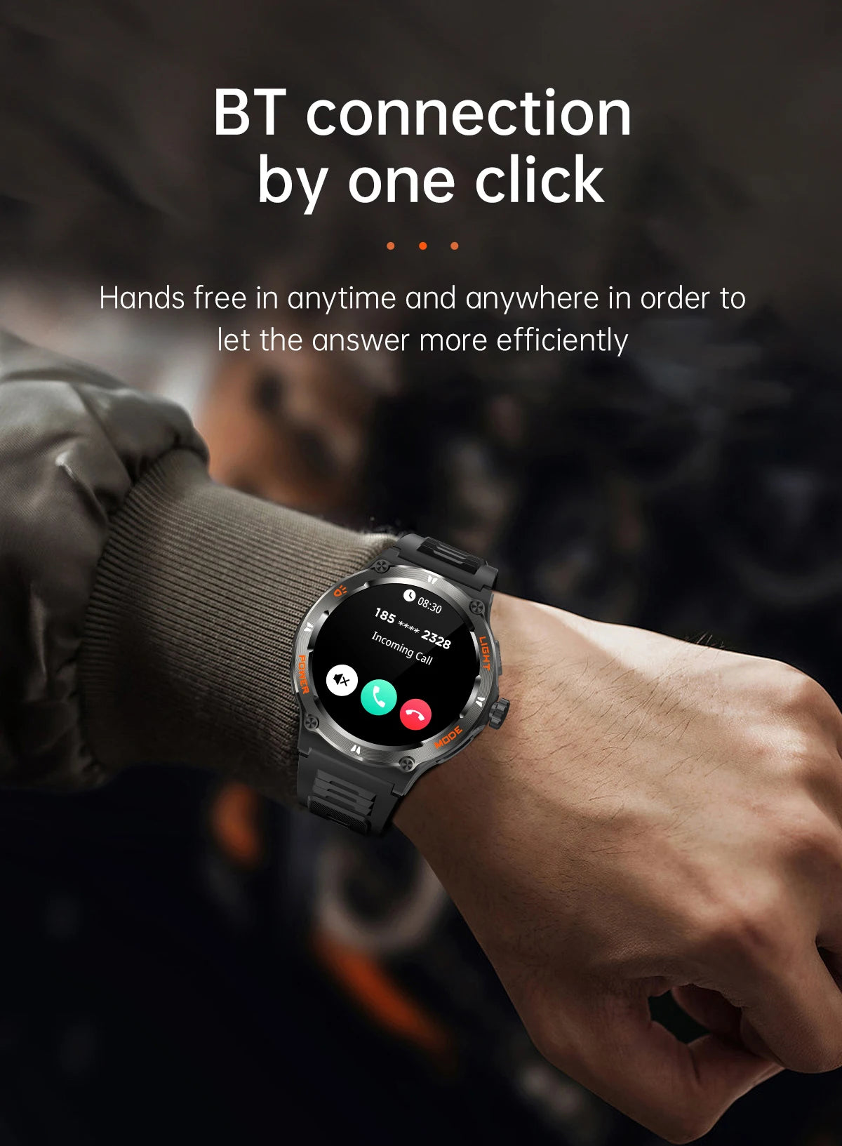 Hot Outdoor Military Smart Watch Men LED Strong Light AMOLED Screen Heart Rate Compass Bluetooth Call 3ATM Waterproof Smartwatch