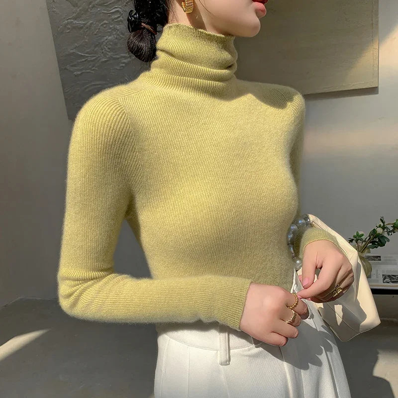 100% pure cashmere sweater women  sweater slim fit sweater versatile for autumn and winter knitted high neck cashmere