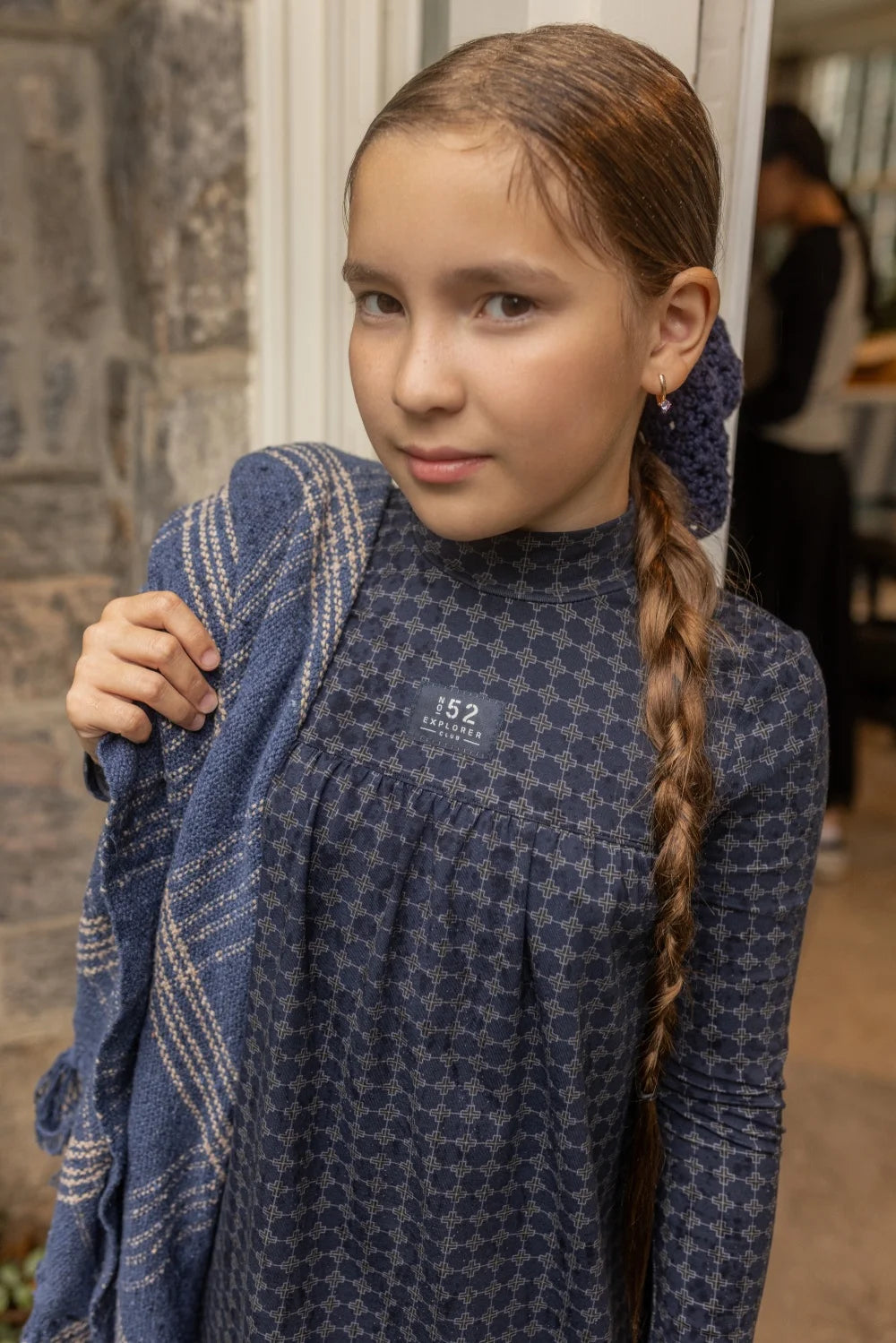 AP AW26 Navy Blue Corduroy Collection Kids Boy Girl Fashion Geometric Print Shirt Family Matching Clothing Dress Top Jumper