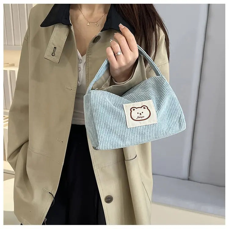 Bear Large Makeup Bag for Women Corduroy Cosmetic bag Make up Bags Zipper Pouch with handle Cosmetic Organizer Toiletry Bag