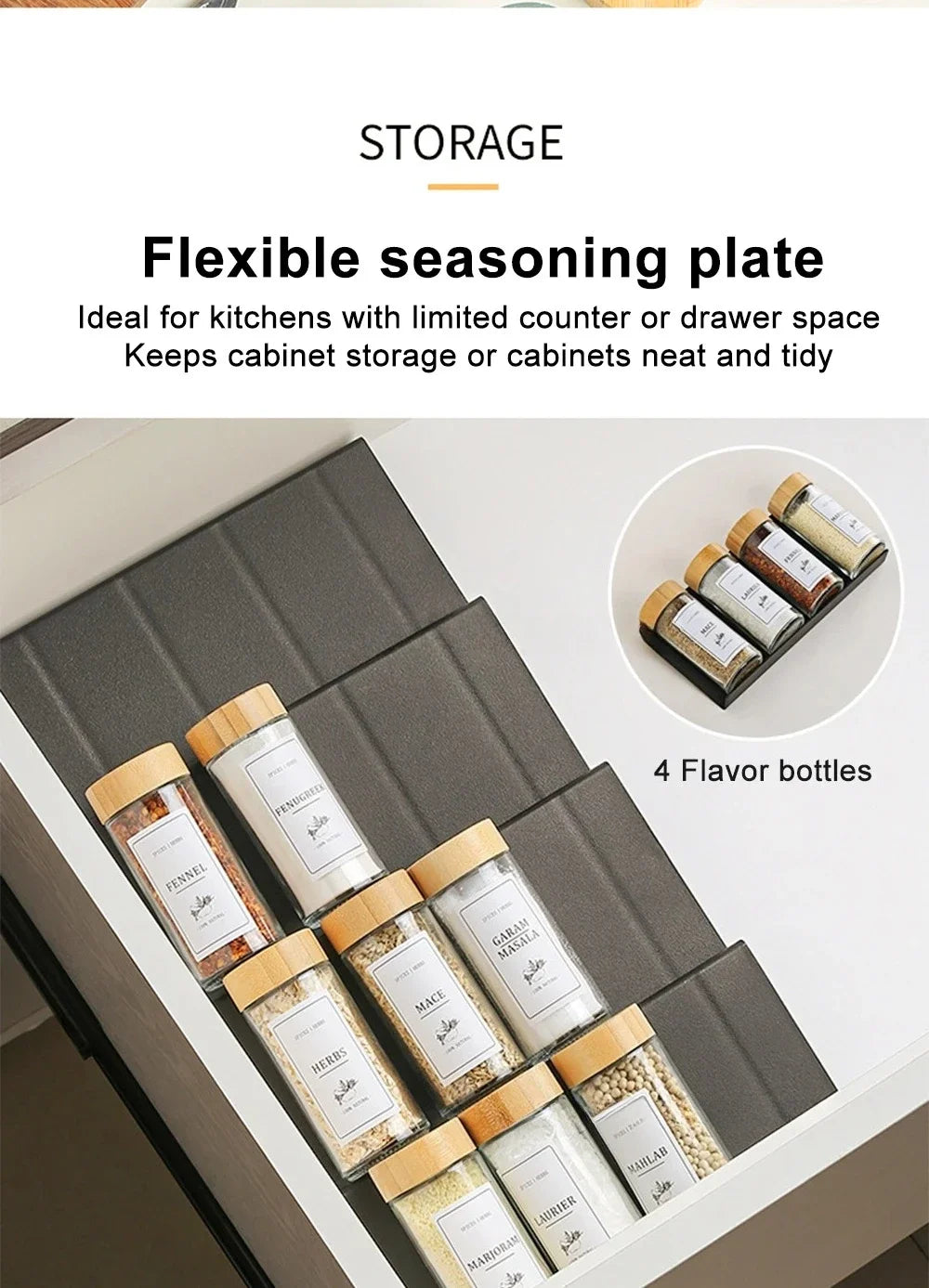 2 Layers Kitchen Spice Drawer Organizer Adjustable Spice Rack for Spice Jars Seasoning Bottles Cabinet Pantry Kitchen Organizer