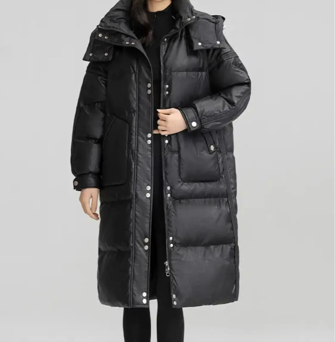 Winter Color-matched Plaid Hooded Casual Knee-length Down Jacket