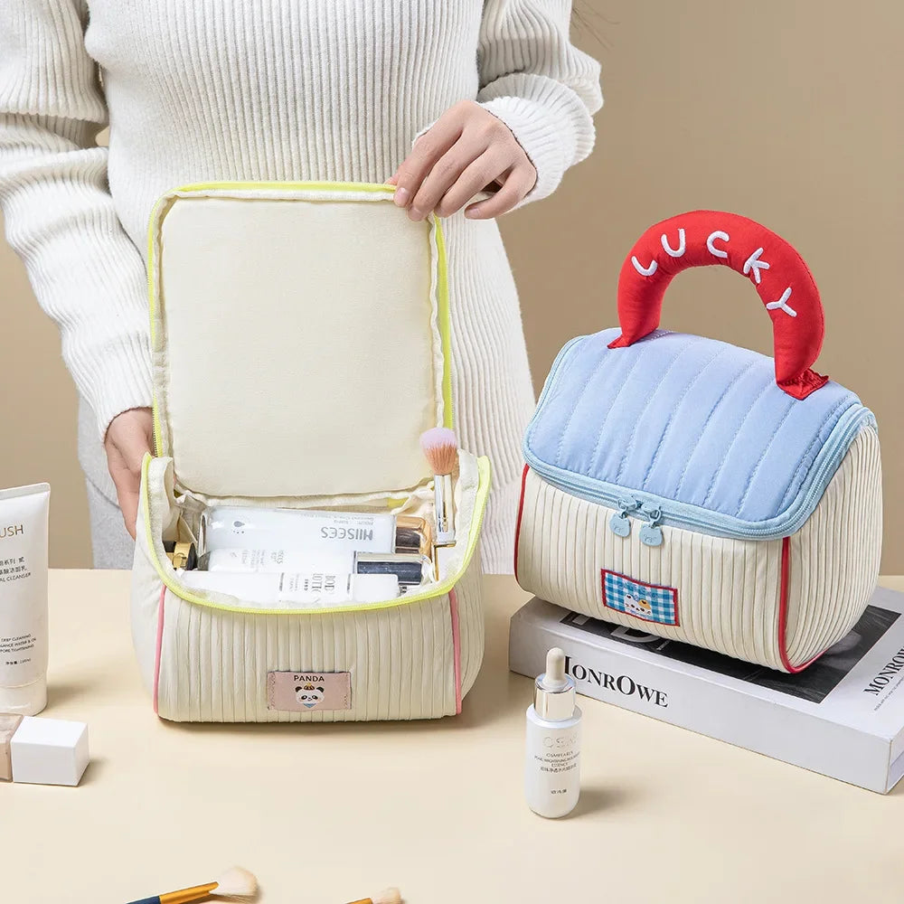 Makeup Bag Large Capacity Cartoon House Shape Toiletry Bag Cute Portable Handheld Storage Bags Travel Storage Organizer