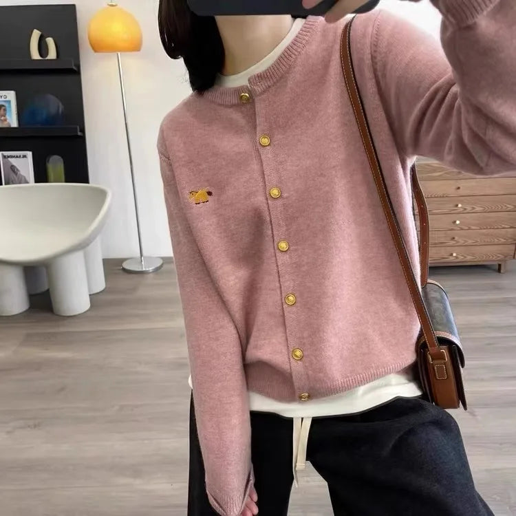 Long-sleeved Cashmere cardigan women sweater cashmere knitted  O-neck Cashmere cardigan sweater coat  Autumn and Winter