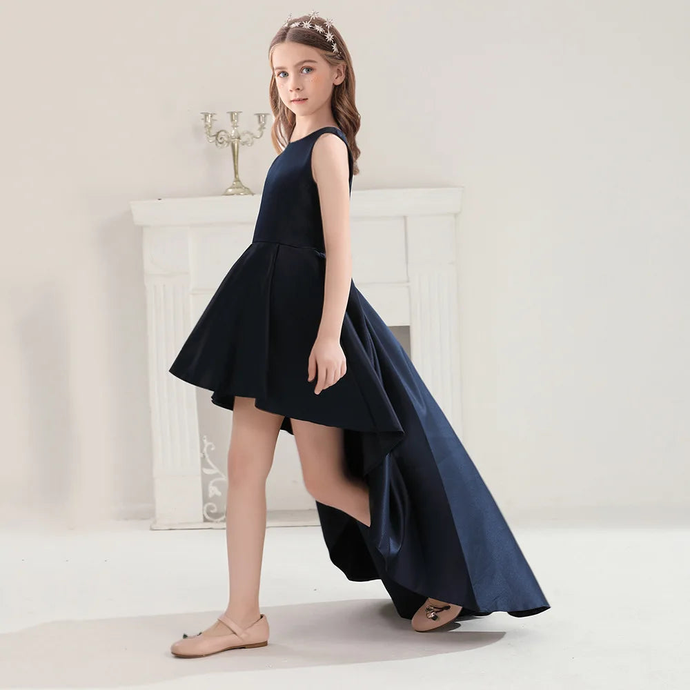 HETISO 8-16Y Teen Girls Party Dresses Navy Blue Long Trailing Elegant Children's Princess Dress Formal Evening Festive Ball Gown