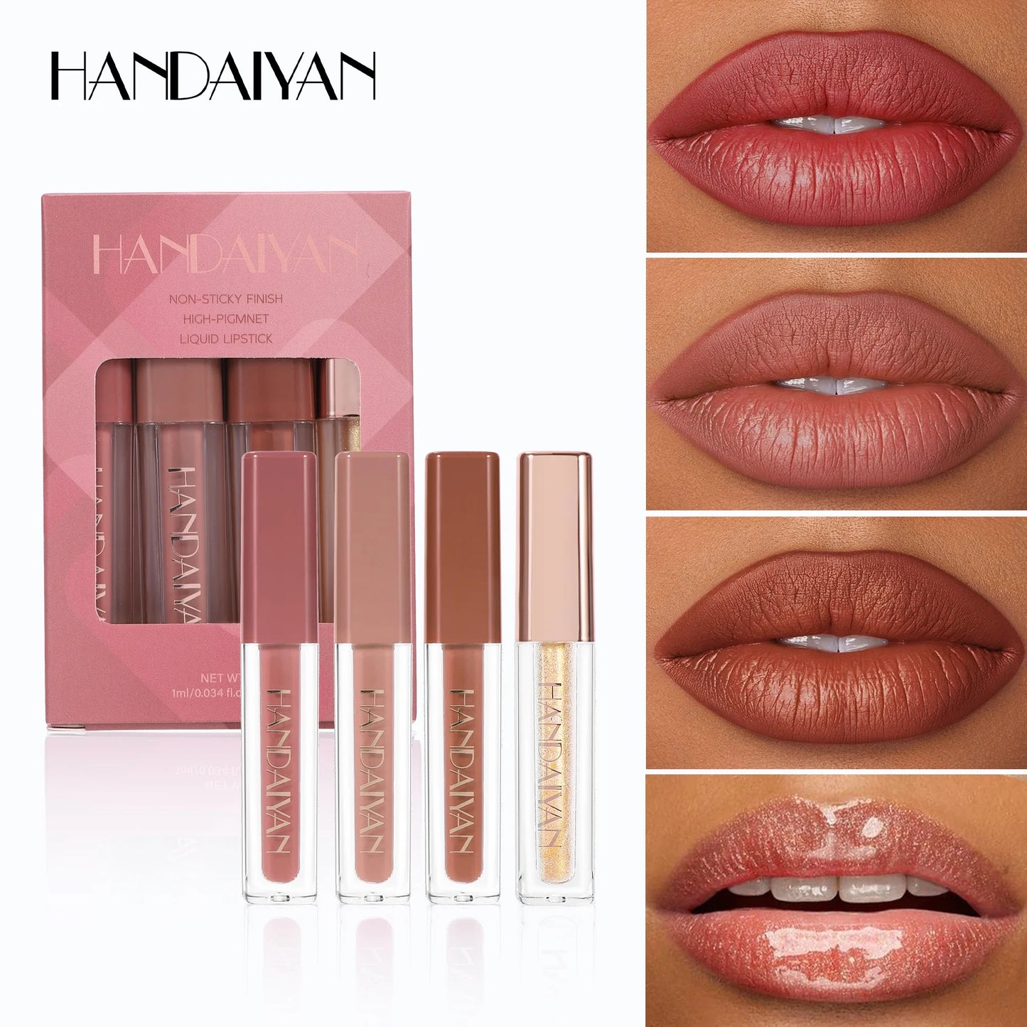 4pcs Velvet Lip gloss Set Liquid Lipstick Kit Easy Color Long Lasting Waterproof Lip Tint Oil Non-Stick Makeup Lip Glaze Set