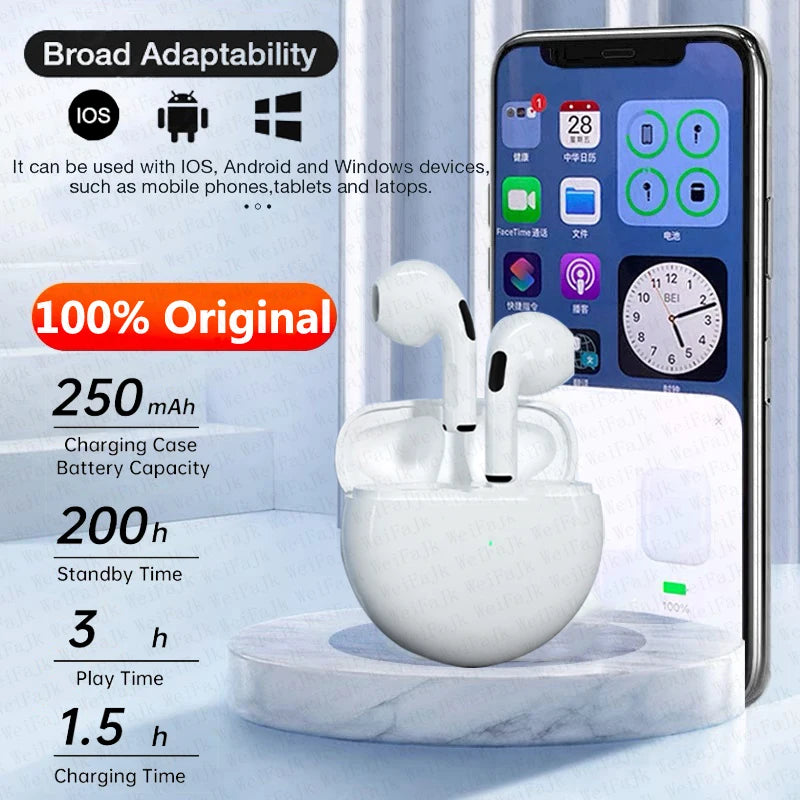 Original Air Pro 6 TWS Max Wireless Bluetooth Earphones In Ear Earbuds Noise Cancelling Headset For Airpodding iPhone Android