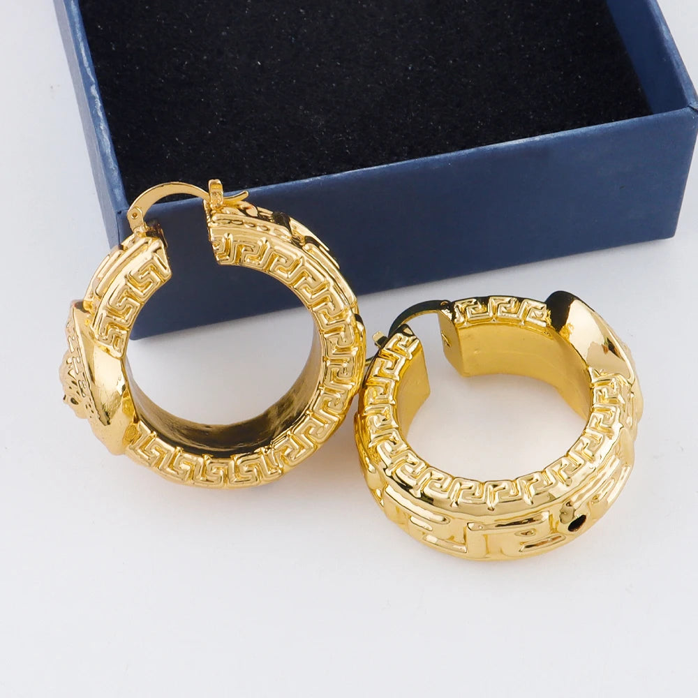 African Luxury 18K Gold Plated Earrings Dubai Hoop Earrings For Women Jewelry Sets Indian Nigerian Wedding Jewellery Party Gifts