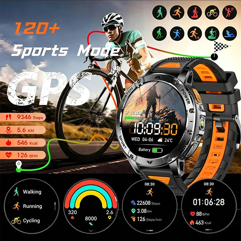 Smart Watch 1400mAh Battery 1.7'' IPS Screen 120+ Sports SOS Strobe Alarm IPX8 Waterproof LED Light BT Call Men Women Xmas Gift