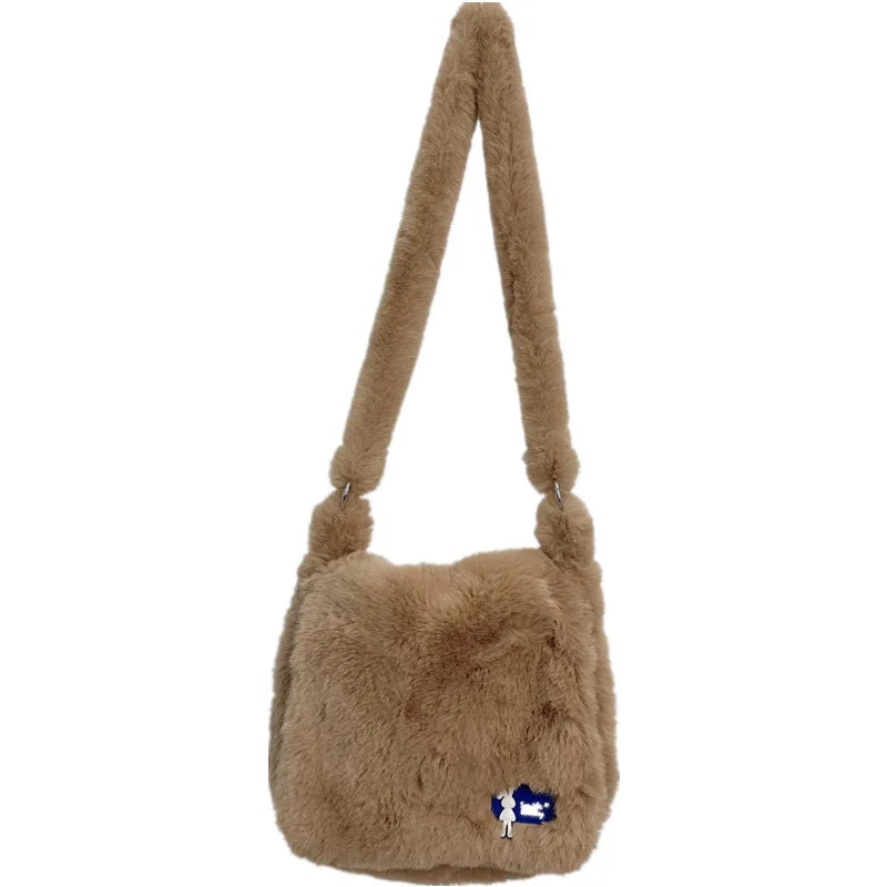 Ins Plush Women Messenger Bag Vintage Ladies Shoulder Crossbody Bags Large Capacity Students Girls Furry Tote Purse Handbags