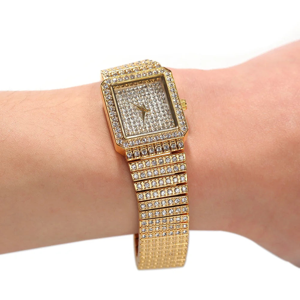 Diamond Square Women Watch Gold Silver Luxury Ladies Dress Quartz Watch Casual Simple Couple Wristwatches Dames Horloges