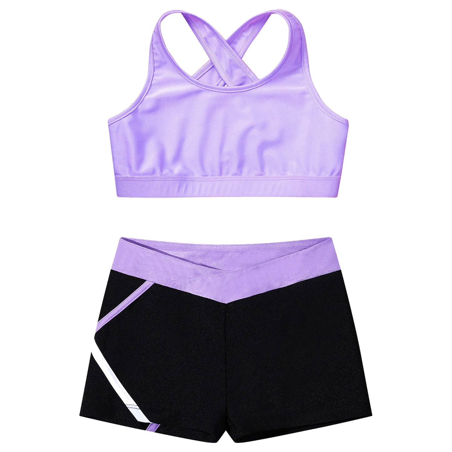 Kids Girls Workout Gymnastics Outfits Sleeveless Crop Top with Shorts Gym Running Sports Dance Performance Activewear Sportswear