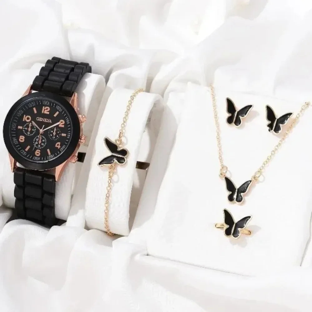 5/2PCS Set Luxury Watch Women Ring Necklace Earrings Rhinestone Wristwatch Female Casual Ladies Watches Bracelet Clock(No Box)