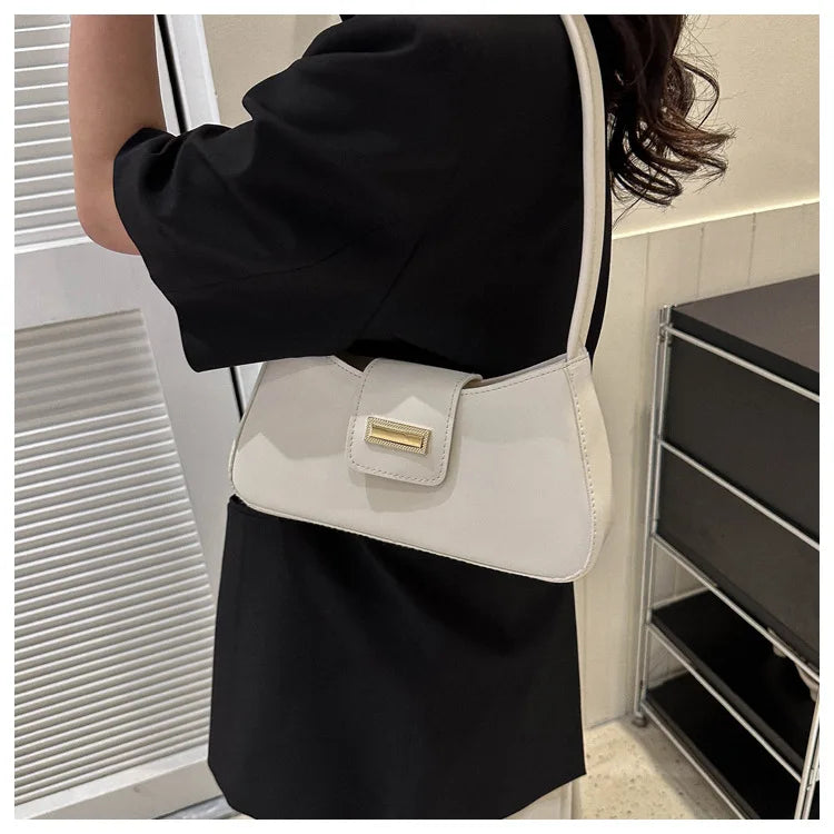 Minimalist Shoulder Bag for Women Simple Solid Color Underarm Bag Women's Buckle Handbag and Purse Fashion Small Top-handle Bags