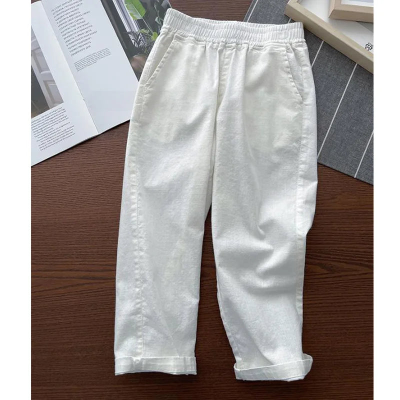 Casual Boys Pants Solid Color Cotton Linen Pants Summer Children Clothes 110-170cm