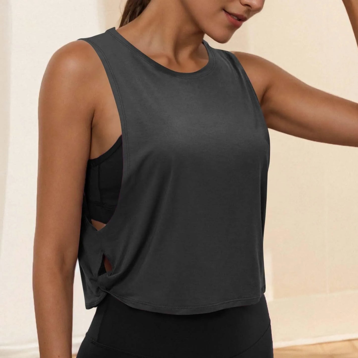 Women Sleeveless Yoga Tops Athletic Vest Breathable Blouse Cover Up Gym Workout Cool T-Shirt Running Short Tank Crop Top