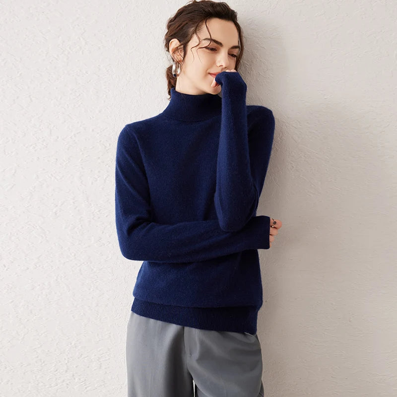 Ladies Sweater Cashmere Sweater Women Wool Turtleneck Knitwears 100% Cashmere Tops Long Sleeve Pullovers Jumpers Female Clothing
