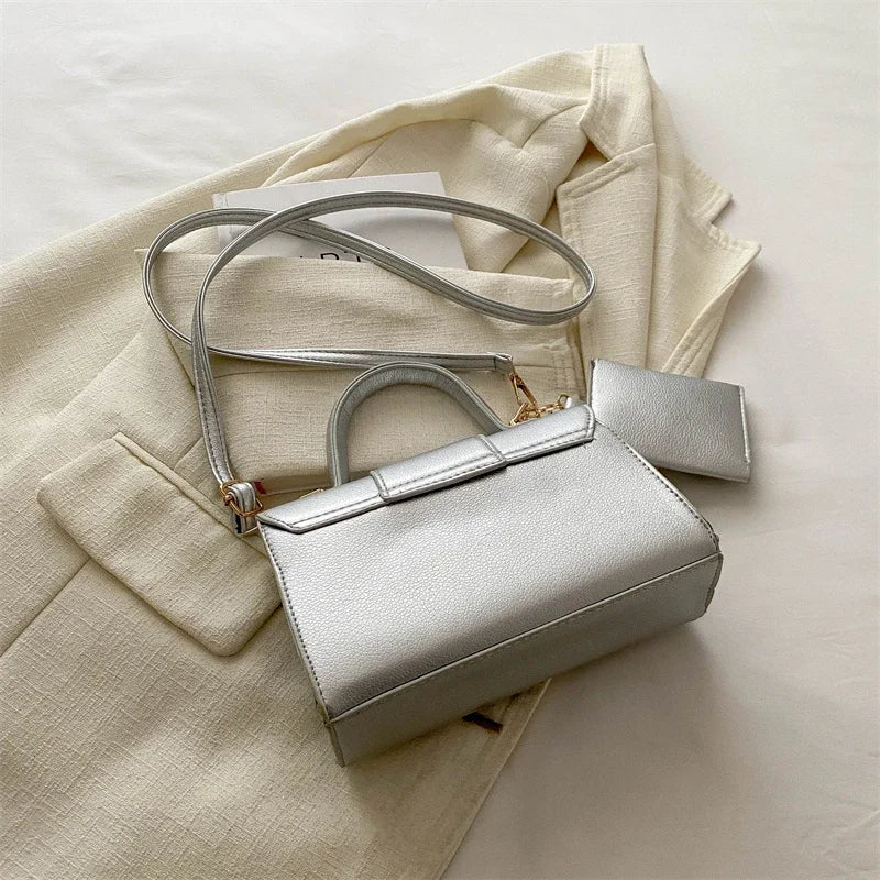 7 Color Pu Leather Ladies Brand Shoulder Bag With Coin Purse Crossbody Small Phone Bag Female Flap Messenger Bag Silver