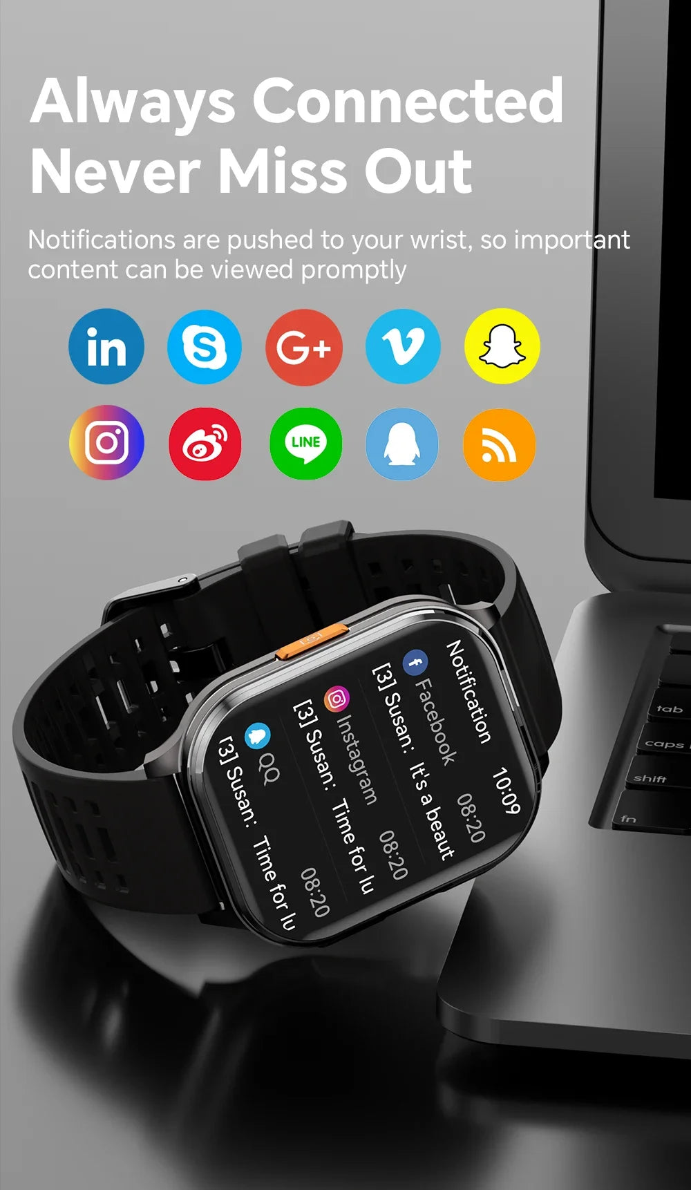 New Smart Watch 2.01" 30W Camera LED Torch 256MB Memory 670mAh Waterproof Health Monitoring 100+ Sports Mode BT Call Smart Watch