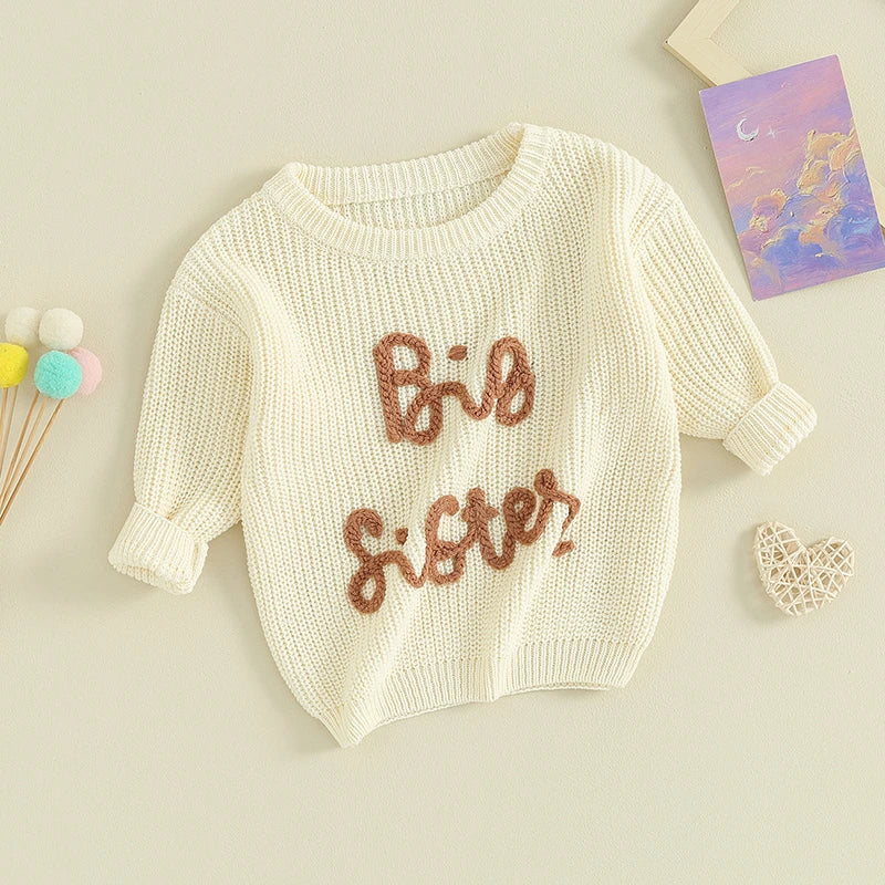 Lioraitiin Niños Niñas Suéter Letra Bordado Cuello Redondo Manga Larga Jerséis Otoño Ropa Niño Tops